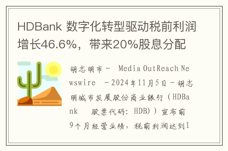 HDBank 数字化转型驱动税前利润增长46.6%，带来20%股息分配
