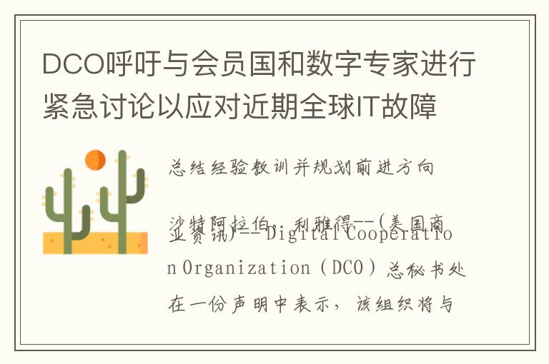 DCO呼吁与会员国和数字专家进行紧急讨论以应对近期全球IT故障造成的影响