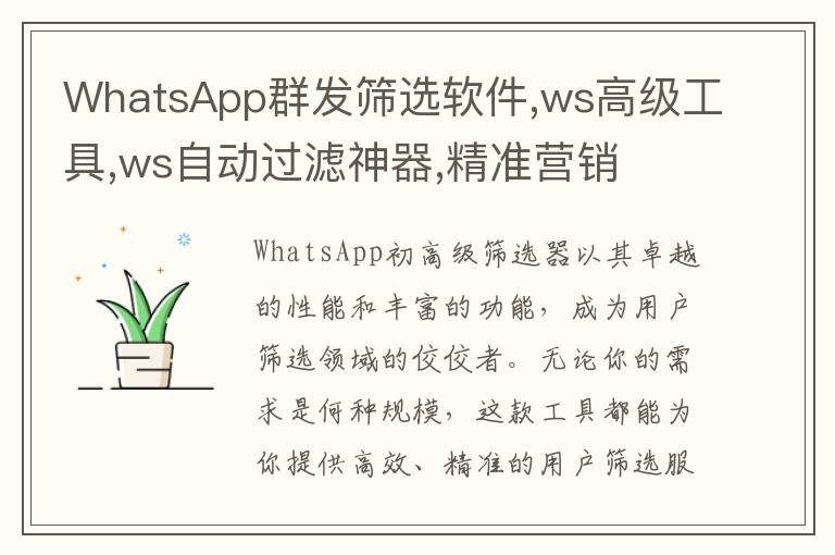 WhatsApp群发筛选软件,ws高级工具,ws自动过滤神器,精准营销