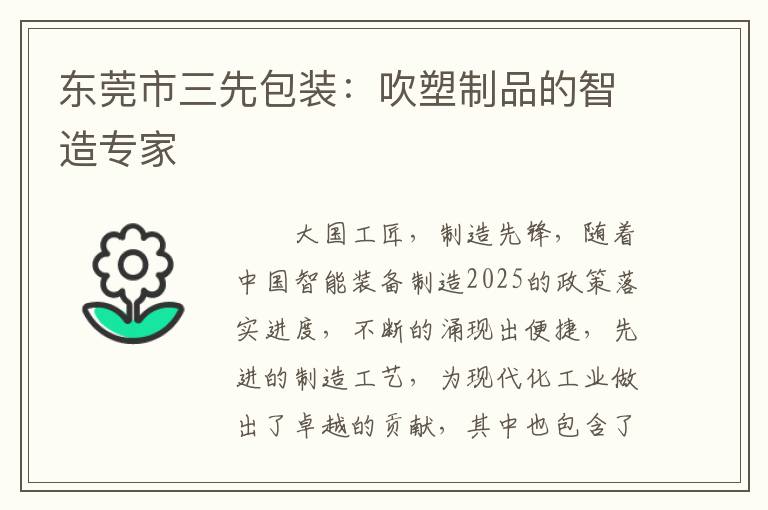 东莞市三先包装：吹塑制品的智造专家