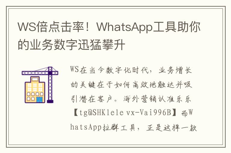 WS倍点击率！WhatsApp工具助你的业务数字迅猛攀升
