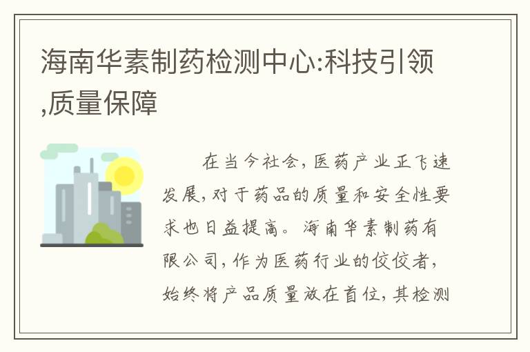海南华素制药检测中心:科技引领,质量保障