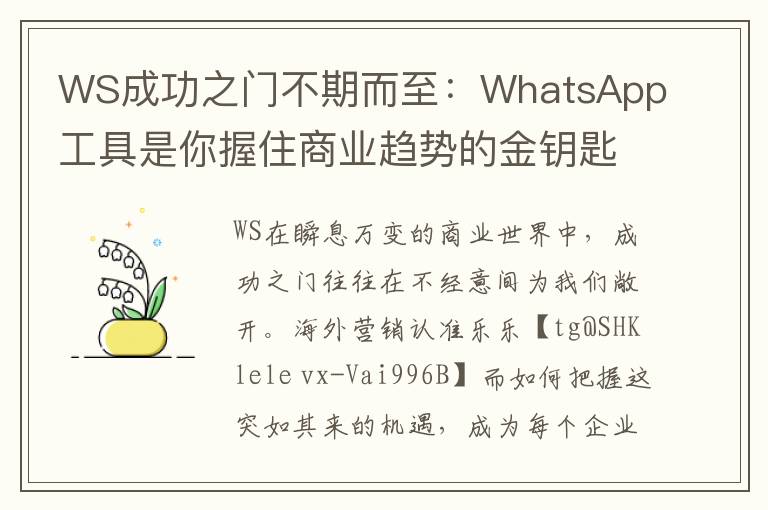 WS成功之门不期而至：WhatsApp工具是你握住商业趋势的金钥匙
