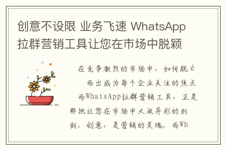创意不设限 业务飞速 WhatsApp拉群营销工具让您在市场中脱颖而出