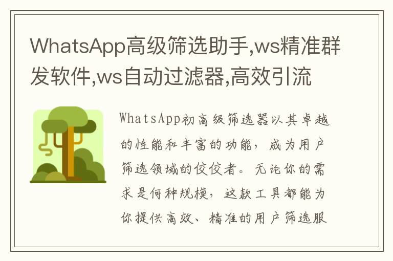 WhatsApp高级筛选助手,ws精准群发软件,ws自动过滤器,高效引流