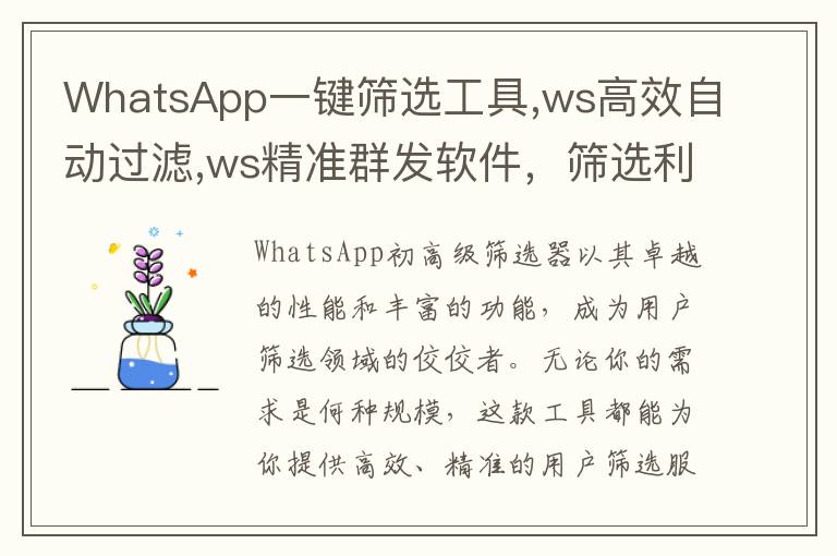 WhatsApp一键筛选工具,ws高效自动过滤,ws精准群发软件，筛选利器