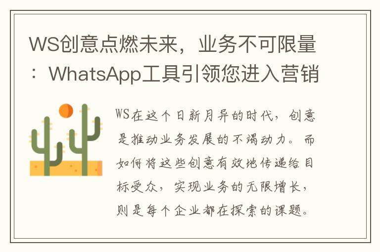 WS创意点燃未来，业务不可限量：WhatsApp工具引领您进入营销的新纪元