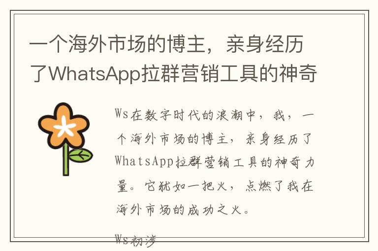 一个海外市场的博主，亲身经历了WhatsApp拉群营销工具的神奇力量