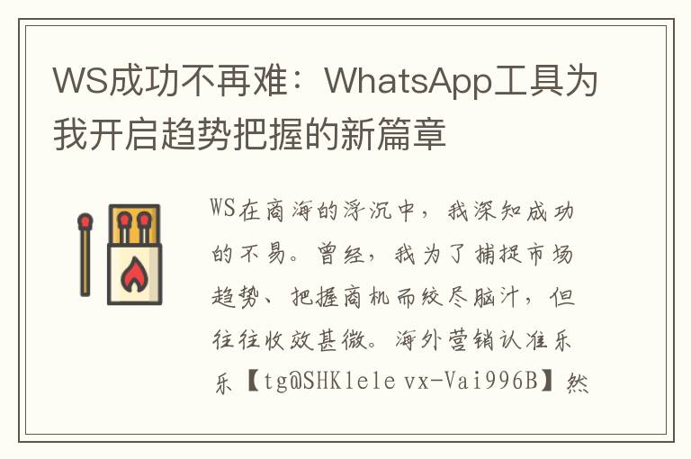 WS成功不再难：WhatsApp工具为我开启趋势把握的新篇章
