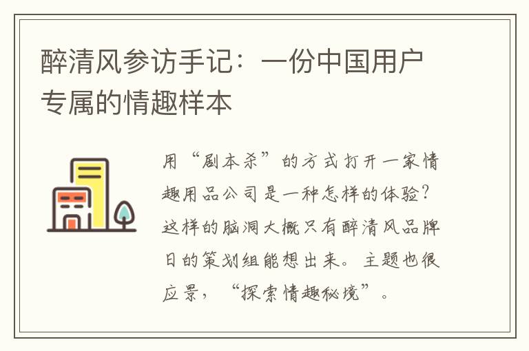 醉清风参访手记：一份中国用户专属的情趣样本