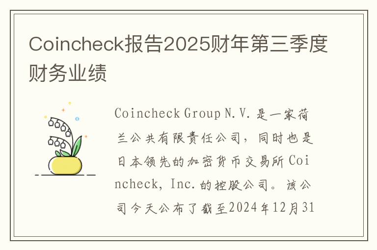 Coincheck报告2025财年第三季度财务业绩