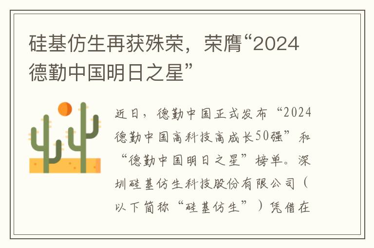 硅基仿生再获殊荣，荣膺“2024德勤中国明日之星”