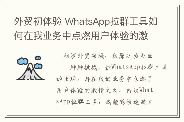 外贸初体验 WhatsApp拉群工具如何在我业务中点燃用户体验的激情之火