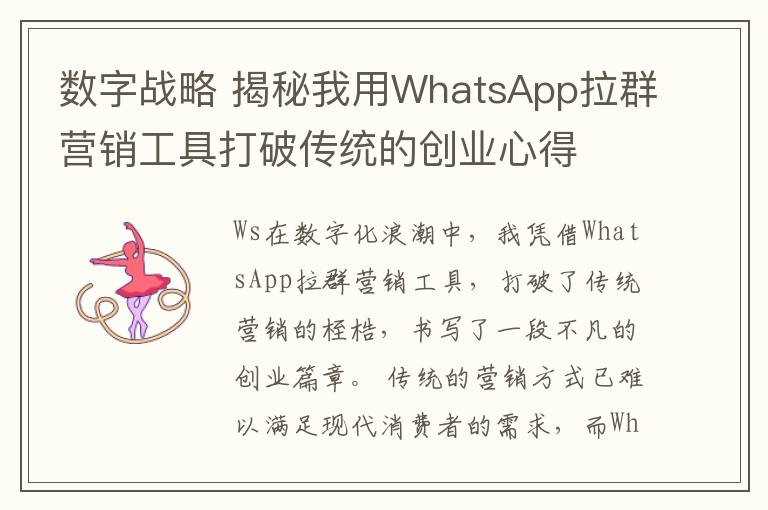 数字战略 揭秘我用WhatsApp拉群营销工具打破传统的创业心得