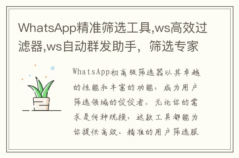 WhatsApp精准筛选工具,ws高效过滤器,ws自动群发助手，筛选专家