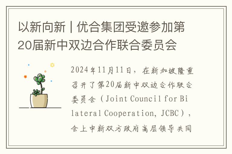 以新向新 | 优合集团受邀参加第20届新中双边合作联合委员会