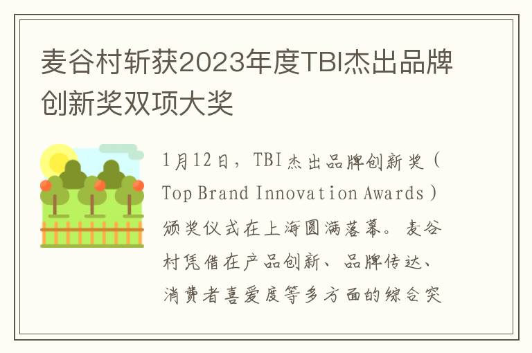 麦谷村斩获2023年度TBI杰出品牌创新奖双项大奖