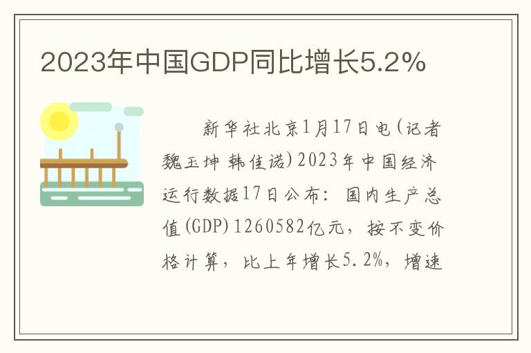2023年中国GDP同比增长5.2%