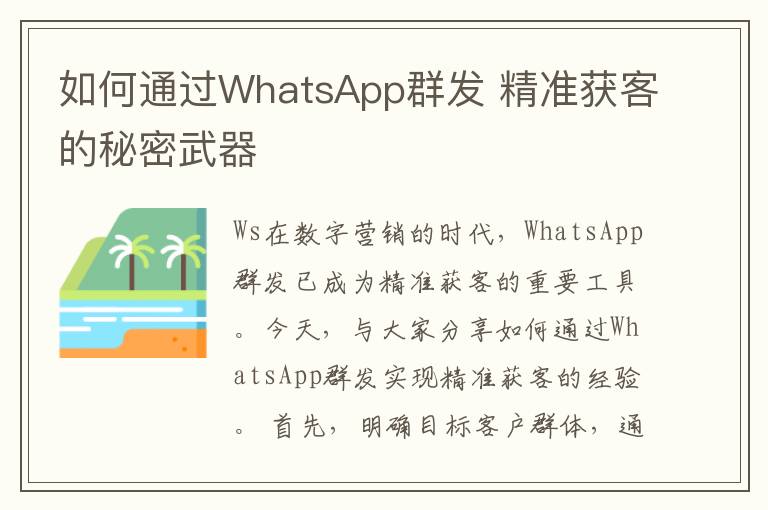 如何通过WhatsApp群发 精准获客的秘密武器