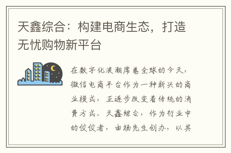 天鑫综合：构建电商生态，打造无忧购物新平台