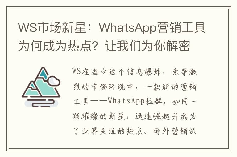 WS市场新星：WhatsApp营销工具为何成为热点？让我们为你解密