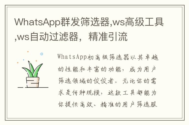 WhatsApp群发筛选器,ws高级工具,ws自动过滤器，精准引流