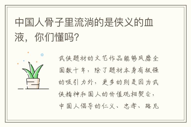 中国人骨子里流淌的是侠义的血液，你们懂吗？