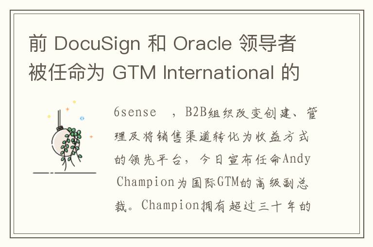 前 DocuSign 和 Oracle 领导者被任命为 GTM International 的 6sense 高级副总裁