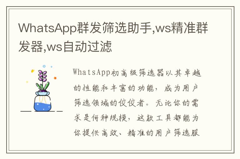 WhatsApp群发筛选助手,ws精准群发器,ws自动过滤