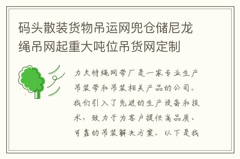 码头散装货物吊运网兜仓储尼龙绳吊网起重大吨位吊货网定制